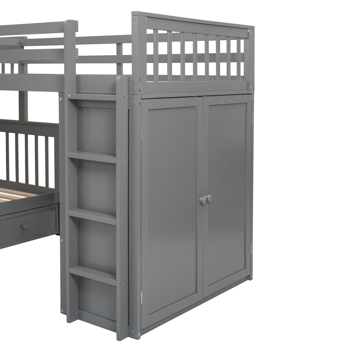 Merax L-Shaped Triple Bunk Bed with Desk & Stairs, Twin & Twin Over Full Bunk Bed for 3, Storage Drawers and Wardrobe Included, for Adults, Boys & Girls, Grey Merax