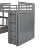 Merax L-Shaped Triple Bunk Bed with Desk & Stairs, Twin & Twin Over Full Bunk Bed for 3, Storage Drawers and Wardrobe Included, for Adults, Boys & Girls, Grey Merax
