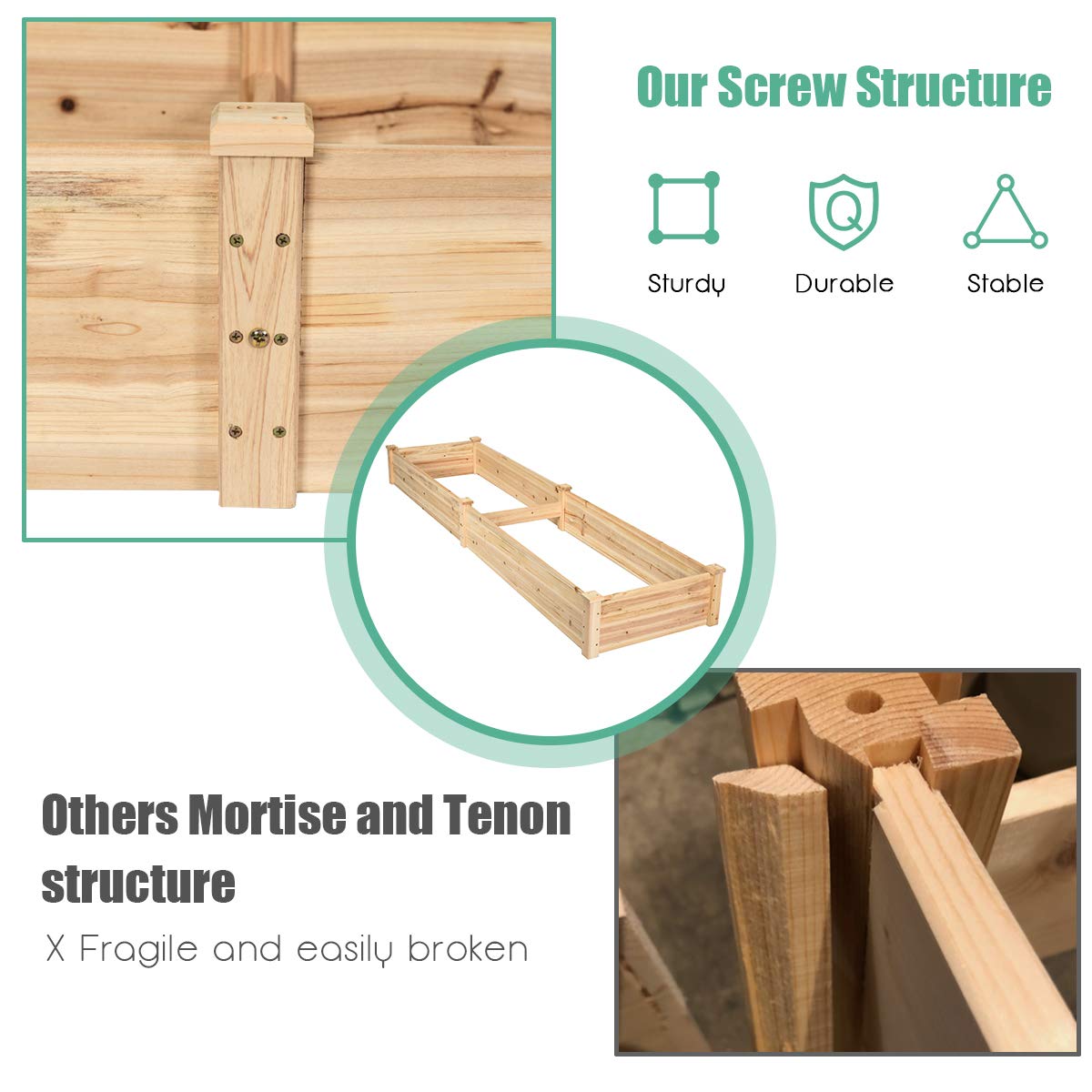 Giantex Raised Garden Bed Planter, Wooden Elevated Vegetable Planter Kit Box Grow for Patio Deck Balcony Outdoor Gardening, Natural Giantex