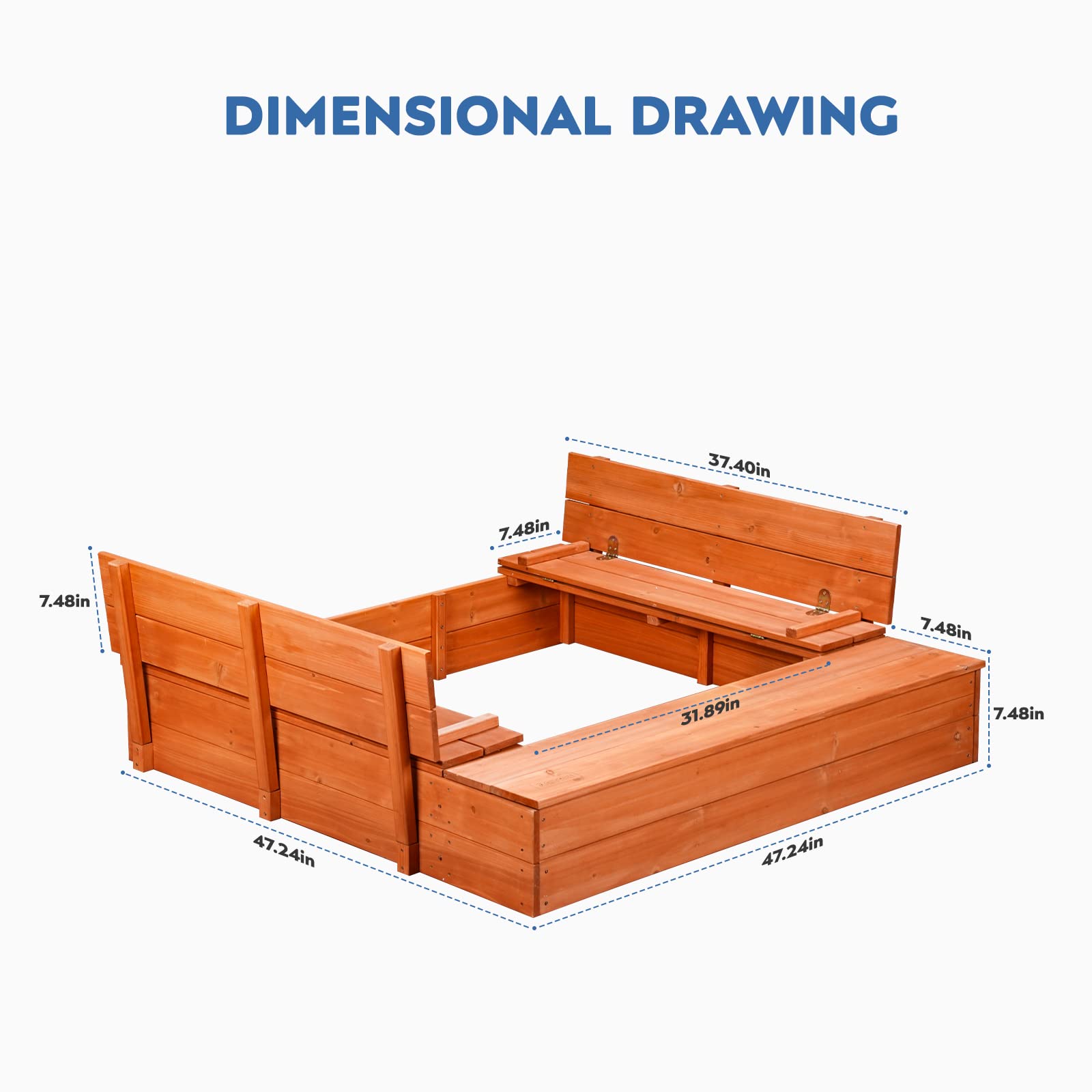 Kids Wooden Sandbox with Cover and Foldable Storage Bench Seats, Sand Table with Protection Bottom Liner,Kids Play Equipment for Outdoor Backyard Garden 47X47in. - WoodArtSupply