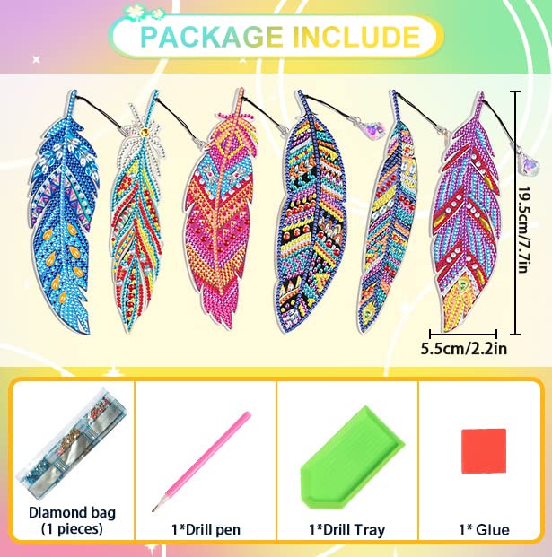 Acudotr 6 Pack Diamond Painting Bookmarks with Tassel, DIY Diamond Art Acrylic Bookmarks Kits for Read & Crafts Lovers Acudotr