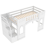 Harper & Bright Designs White Twin Low Loft Bed with Storage Staircase and Windows Harper & Bright Designs
