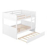Merax Full Over Full Bunk Bed with Trundle,Wooden Trundle Bed Frame with Ladder Safety Guardrail,Convertible to 2 Platform Beds for Kids Teens,White Merax