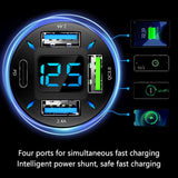 Car Charger 66W Super Fast Charging with USB PD&QC 3.0(Voltmeter&LED Lights) Universal Quick Charge for 12-24V Car Cigarette Lighter Plug,Compatible with iPhone 14 13 12,S22 S21 S20,iPad(Black) Aokdom
