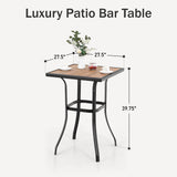 PHI VILLA Patio Bar Table, Outdoor Bar Height Bistro Table with Wooden-Like Table Top & Metal Frame, Brown PHI VILLA