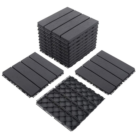 Domi Patio Deck Tiles, 12 x 12 inches Composite Interlocking Shed Floor, Four Slat Plastic Kennel Deck, 27 Pieces One Pack, Dark Grey domi outdoor living