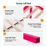 Bonnlo Low Loft Bed Twin Size with Inclined Stairs, Junior Loft Bed with High Guard Rail for Kids/Young Teens/Adults, Solid Wood Low Bunk Bed Twin Size Pink, No Box Spring Required Bonnlo
