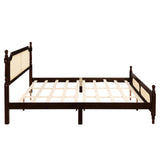 DNChuan King Size Platform Bed with Retro Style Rattan Headboard and Footboard,4-Post Wood Bed Frame with Central Enhanced,No Box Spring Needed, Espresso DNChuan