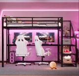 Bellemave Full loft Bed with Storage Stairs, Shelves, Metal Full Loft Beds with LED Lights, USB Ports, Multifunctional Iron Nets for Adults, Kids, Teens, Black Bellemave