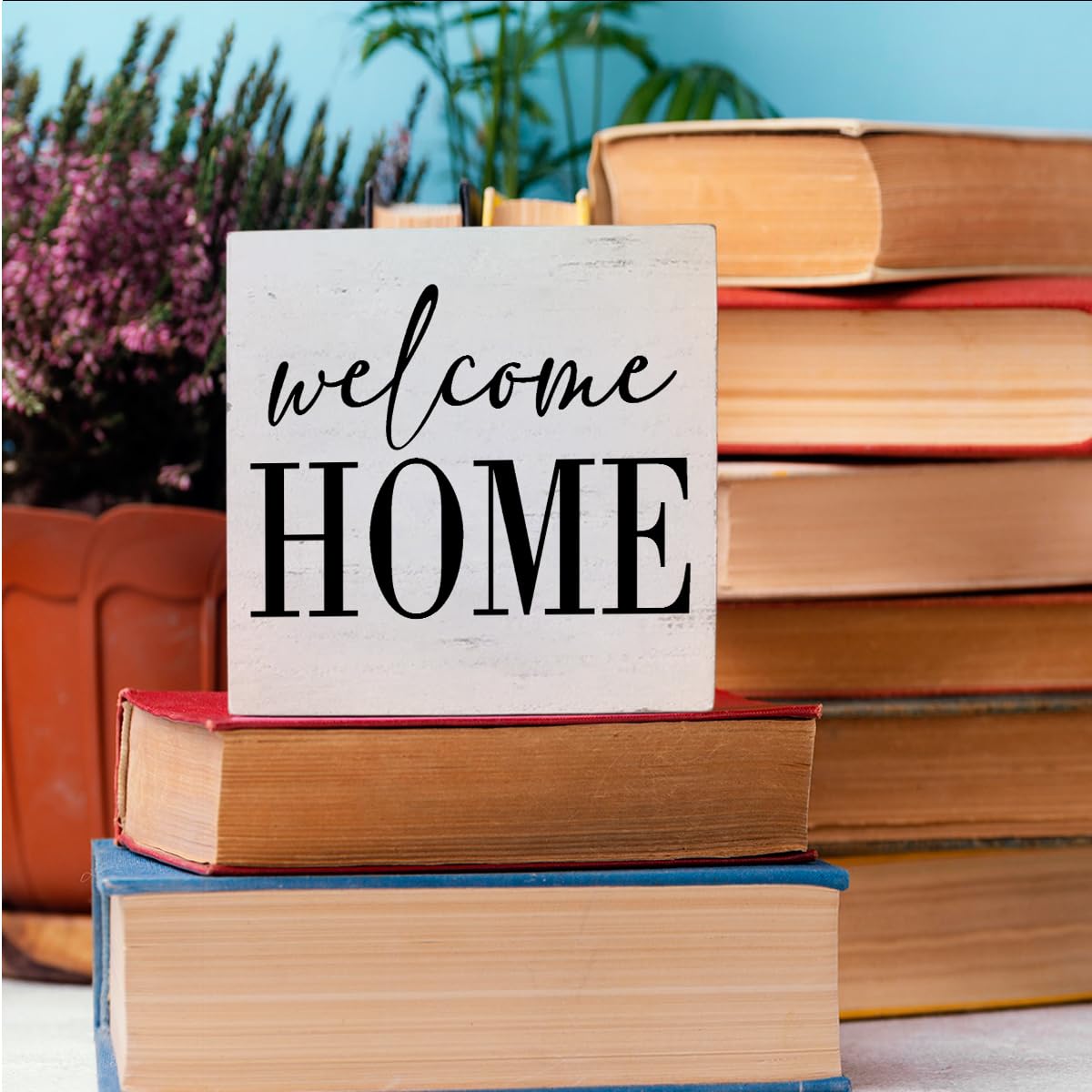 Welcome Home Sign Home Decor Desk Decor Wooden Box Sign Rustic Black Wood White Plaque Box Sign for Women Family Friends Farmhouse Living Room Kitchen Bedroom Shelf Table Decoration - WoodArtSupply