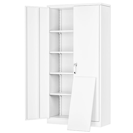 Greenvelly Metal Storage Cabinet, 72" Locking Metal Garage Storage Cabinet with Doors and 4 Adjustable Shelves, White Lockable Steel Cabinet for Home Office, Garage, Shop, School (32" W x 16" - WoodArtSupply