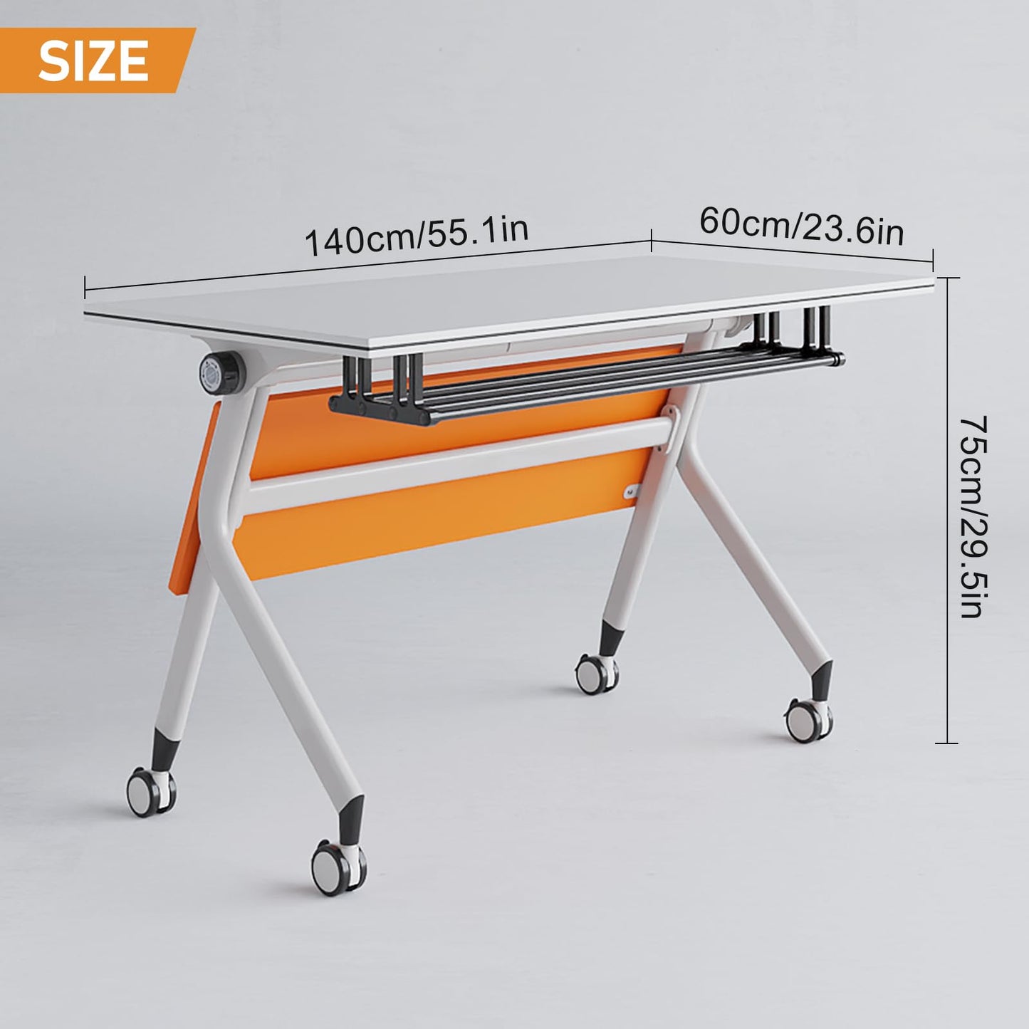 Conference Room Table,4 Pack Modern Office Folding Conference Training Table，Flip Top Mobile Seminar Table with Lockable Wheels,Mobile Foldable Meeting Table for Classroom Office (Orange)