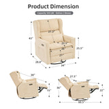 Rhevoy Oversized Swivel Rocker Recliner Chair, 26" Extra Wide Glider Nursery Chair with Adjustable Headrest, Chenille Power Recliner Rocking with Double Cushion, Cup Holder, Beige Rhevoy