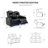 Airadlis Home Theater Seating Seats, Game Movie Theater Chairs Theater Recliner Sofa with 7 Colors Ambient Lighting, Lumbar Pillow, Side Pocket, Tray Table, Power Recline, Black Airadlis