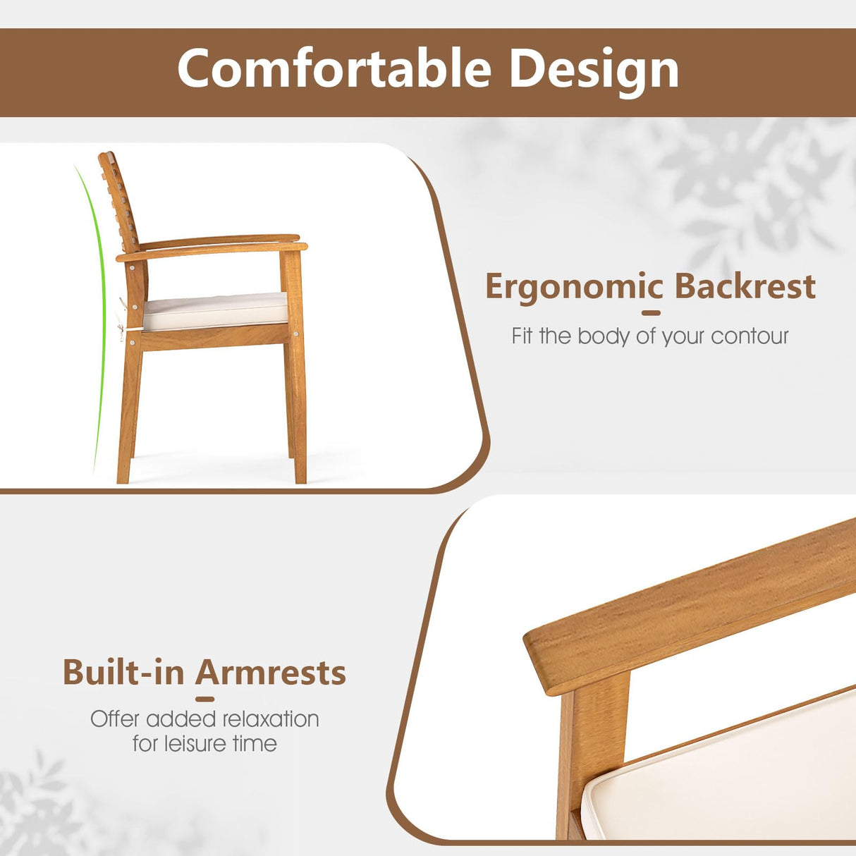 Tangkula Patio Wood Dining Chairs Set of 4, Outdoor Acacia Armchairs w/Removable Padded Cushion, Slatted Backrest, 400 LBS Weight Capacity, for Garden, Poolside, Yard (2) Tangkula