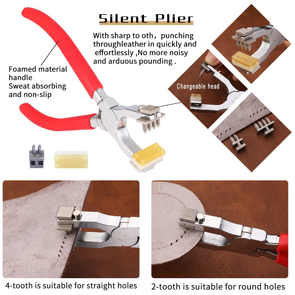 424 Pcs Leather Working Tools Leather Tools and Supplies with Instructions, Sewing Kit, Tool Holder, Wooden Storage Box, Stamping Set JUPEAN