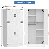 Unikito 71'' Farmhouse Wardrobe Closet with Hanging Rod, 4 Barn Door Clothing Storage Cabinet with Adjustable Shelves, Freestanding Wardrobe Cabinet for Bedroom Living Room Office, White，2 Pack Unikito