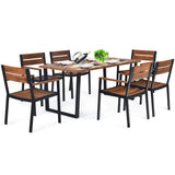 Tangkula 7 Pieces Patented Wood Patio Dining Set with Umbrella Hole, 6 Heavy Duty Acacia Armrest Chairs and Rectangle Table Set, Suitable for Deck Lawn Garden Poolside and Backyard Tangkula