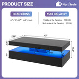 Nordivale 47” High-Glossy LED Coffee Table with 2 Sliding Drawers, Living Room Storage Coffee Tables, Modern Stylish Double-Layer Center Tables with LED Lights, Black Nordivale