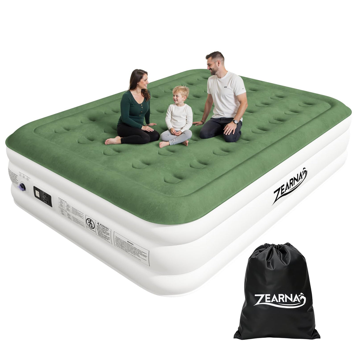 Zearna 2025 Upgraded Queen Air Mattress with Built in Pump，16'' Comfort Blow up Mattress, Quiet Surface Portable Inflatable Mattress, Air Bed with Storage Bag for Guests, Home, Camping, 660 lbs Max Zearna