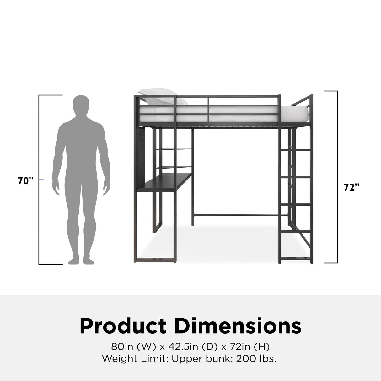 DHP Abode Space-Saving Twin Metal Loft Bed with Desk and Shelves - Black DHP