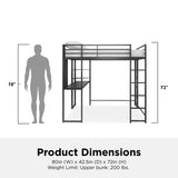 DHP Abode Space-Saving Twin Metal Loft Bed with Desk and Shelves - Black DHP