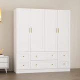 Hitow 4-Door Armoire Wardrobe Closet with Hanging Rod, White Clothing Storage Cabinet with Drawer Organization, 70.9" Tall Wooden Bedroom Wardrobe Armoire for Hanging Clothes Hitow