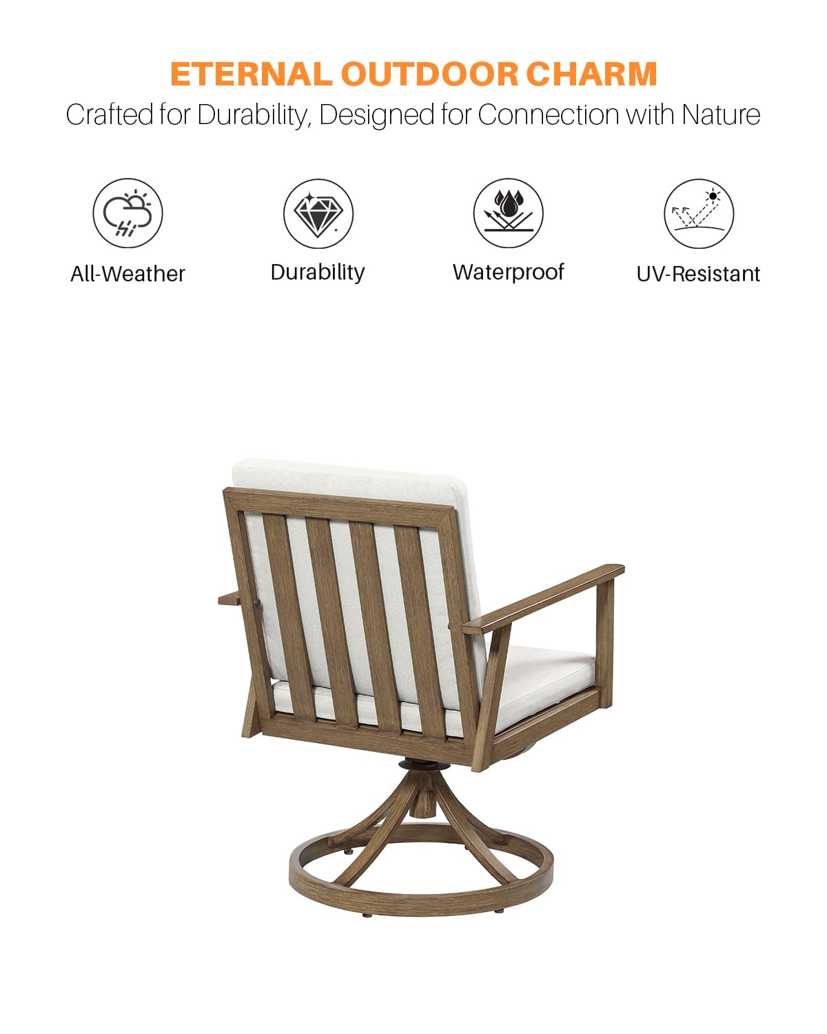 SEEHILL 9 Pieces Patio Dining Set for 8, Outdoor Aluminum Dining Furniture Set with Umbrella Hole, All-Weather Outdoor Patio Table Sets with 8 Swivel Chairs and Table for Deck Backyard Poolside, Teak SEEHILL