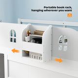 JOYMOR Low Loft Bed with Led Light, Loft Bed Twin Size with Castle Guardrail and Window, Staircase and Book Rack, Smart APP Control, Twin loft Bed for Kids, Junior, No Box Spring Needed (White) JOYMOR