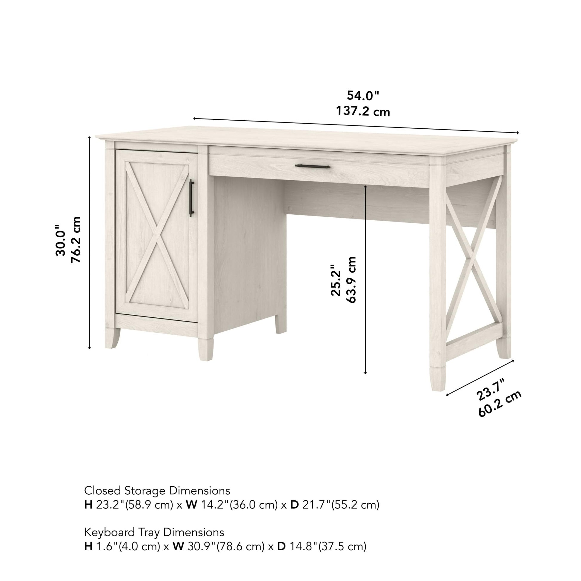 Bush Furniture Key West Computer Desk with Storage | Farmhouse PC Table for Home Office in Linen White Oak | 54W x 24D - WoodArtSupply