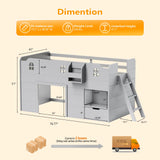 JOYMOR Loft Bed Twin Size with Led Light, Low Loft Bed with Storage Drawer, Modern Farmhouse Loft Bed with Castle Guardrail and Window, Book Rack, Smart APP Control, No Box Spring Needed (Gray) JOYMOR