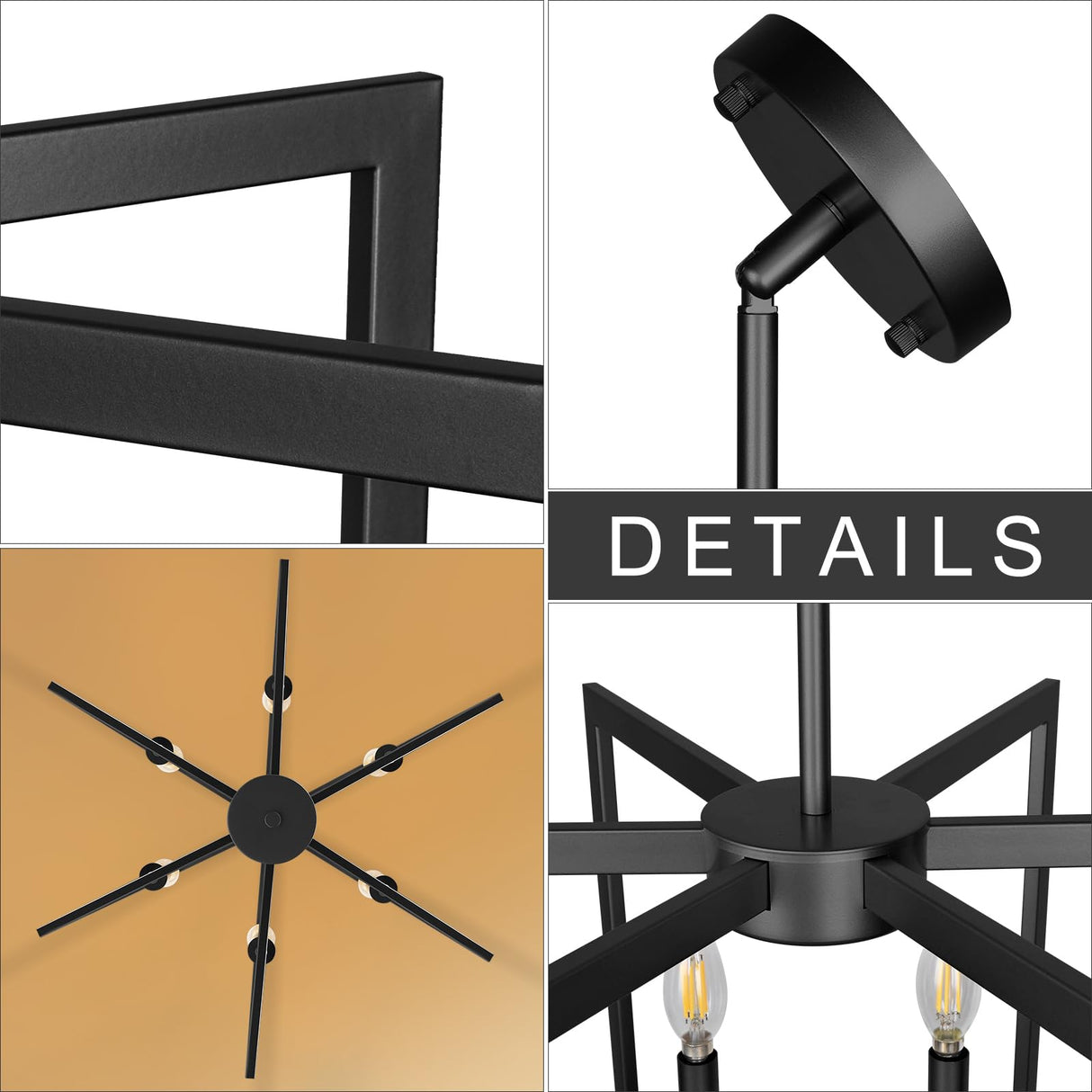 Klgxnrd 6-Light Modern Farmhouse Black Chandeliers for Entryway, Geometric Pendant Lights Kitchen Island, Hanging Industrial Metal Chandelier for Stairway Foyer Hallway Dining Room Klgxnrd