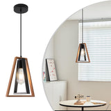 Magiroz Industrial Farmhouse Black and Wood Pendant Lights Kitchen Island 1 Light Adjustable Rustic Mini Wooden Hanging Light Fixtures Kitchen Single Pendant Lighting Over Island MPL28-1 (1 Pack) Magiroz