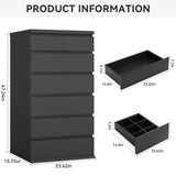 Black Tall 7 Drawer Dresser for Bedroom, Modern Wood Closet Dressers & Chests of Drawers with Jewelry Storage, 23.6" L*15.8" W*47.5" H in Large Vertical Dresser for Bedroom, Living Room, Nursery Jocoevol