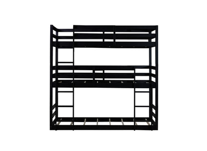 UOCFYK Triple Bunk Bed with Built-in Ladder & Full-Length Guardrails for 3 Kids, Twin Over Twin Over Twin, Space Saving Design, No Box Spring Needed, Black