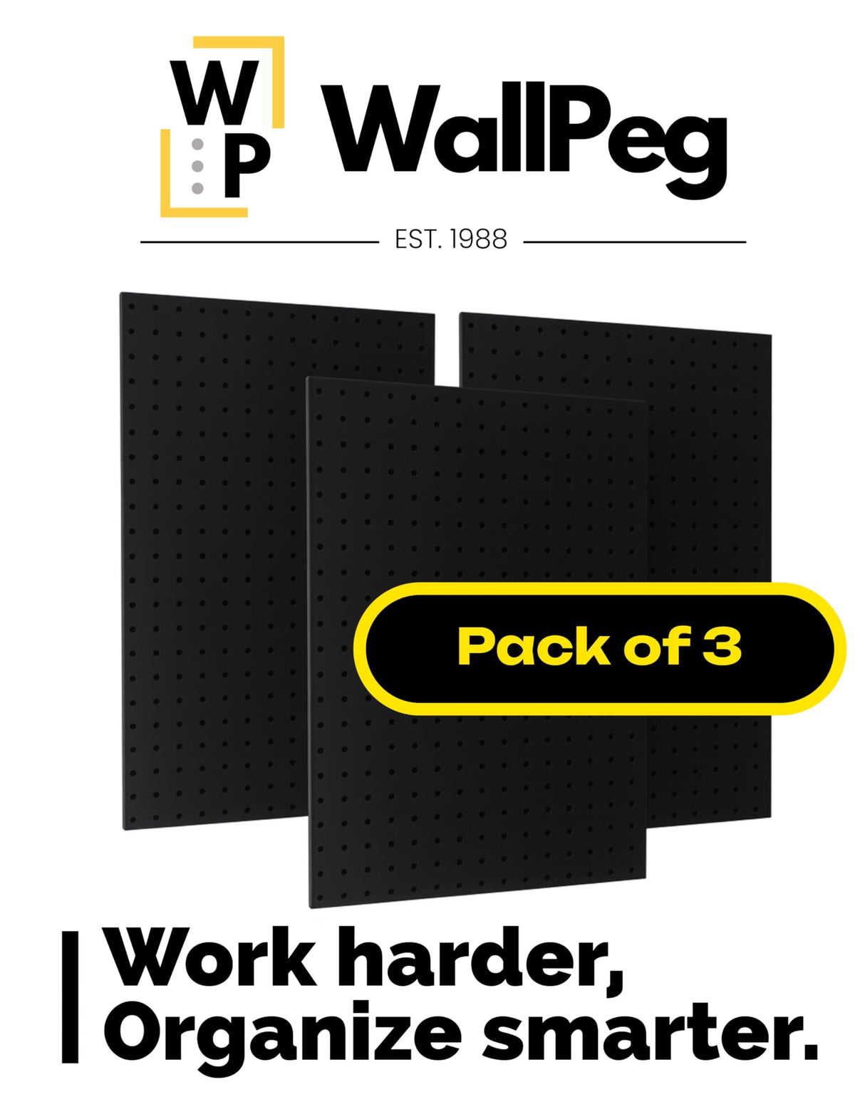 WallPeg 24" x 48" Pegboard Wall Organizer - Kit (PK-312-B) Peg Board Organizer Accessories for Garage pegboard Storage, Tool & Craft Organization with Pegboard. Hooks, and Peg Board Bins WallPeg