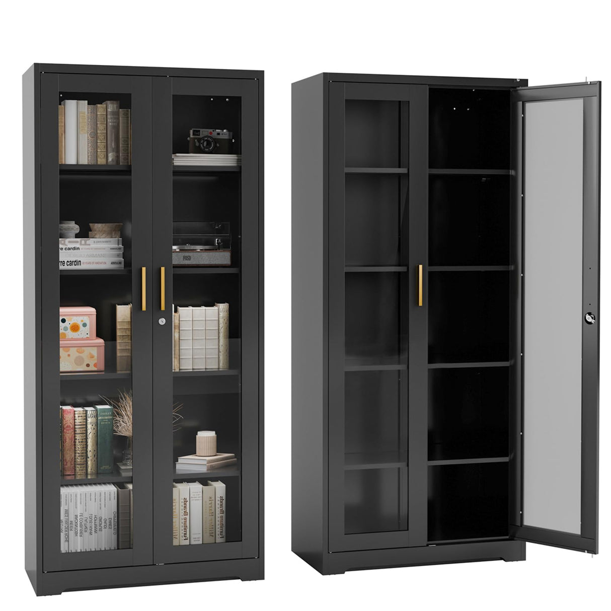 Kubohogar 71" Metal Display Cabinet with Glass Doors, Locking Curio Cabinets with 4 Adjustable Shelves, Glass Display Case for Collectibles, Metal Storage Cabinet Kubohogar