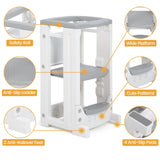 Toddler Tower Toddler Step Stool with Whiteboard & 4 Adjustable Heights, Toddler Kitchen Stool Helper with Safety Rail, Baby Standing Tower Montessori Learning Step Stools for Kids Boys Girls Children RONIPIC