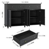 finetones Buffet Cabinet with Storage, 55.1” Large Sideboard Buffet Cabinet, Black Kitchen Cabinet Display Cabinet with 2 Drawers and 4 Doors, Wood Coffee Bar Cabinet for Kitchen Dining Room finetones