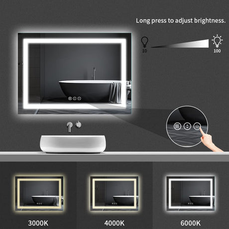 Amorho LED Bathroom Mirror 40"X32" with Front and Backlit, Stepless Dimmable Wall Mirrors with Anti-Fog, Shatter-Proof, Memory, 3 Colors, Double LED Vanity Mirror (Horizontal/Vertical) Amorho