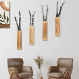 Sawoake Wood Wall Planters Modern Decor for Livingroom Bedroom Bathroom Contemporary Wooden Wall Planter Versatile Wood Home Decor for Dried Flowers and Faux Greenery Plants (4 Pack，Brown) Sawoake