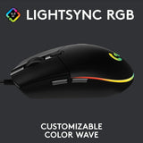 Logitech G203 Wired Gaming Mouse, 8,000 DPI, Rainbow Optical Effect LIGHTSYNC RGB, 6 Programmable Buttons, On-Board Memory, Screen Mapping, PC/Mac Computer and Laptop Compatible - Black Logitech G