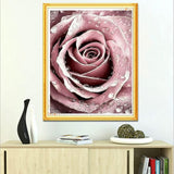 pigpigboss Pink Rose Diamond Painting Art Kit, 5D Full Round Drill Waterdrop Rose Diamond Dots Arts Crafts for Adults Beginner Home Office Wall Holiday Decor (11.8 x 15.7 inches) pigpigboss