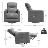 Welzona Power Swivel Rocker Recliner, 360° Swivel Nursery Rocking Chair, PU Leather Glider Rocking Recliner, Infinite Position Electric Chair for Adults with USB Port for Living Room, Dark Gray Welzona