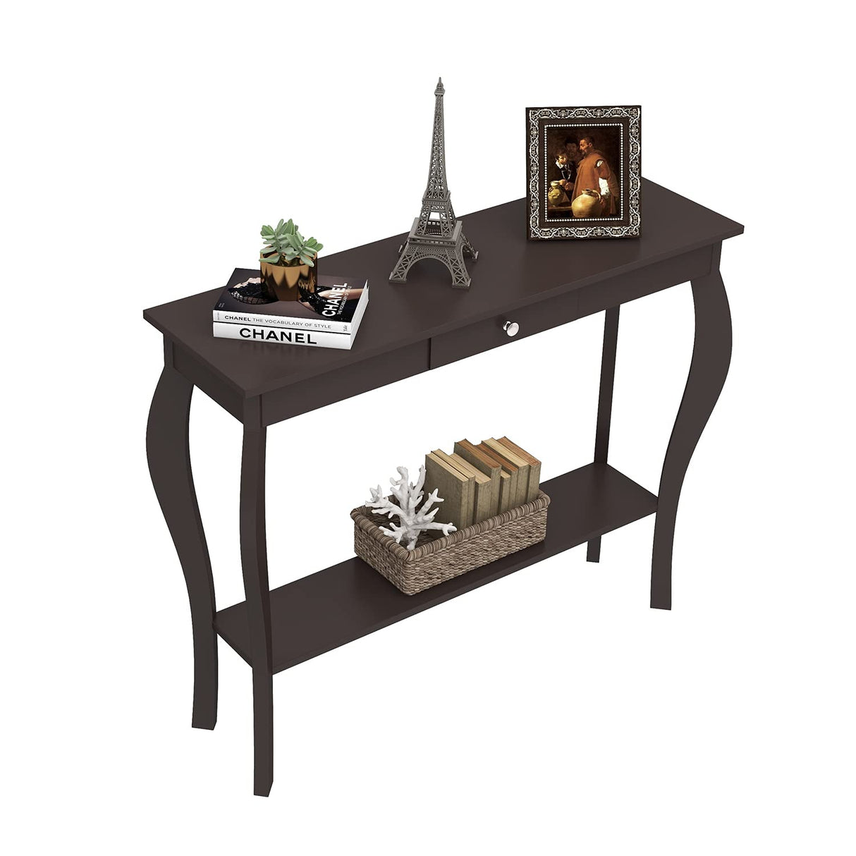 ChooChoo Narrow Console Table with Drawer, Chic Accent Sofa Entryway Table with Shelves for Entryway, Living Room, Hallway, Espresso ChooChoo