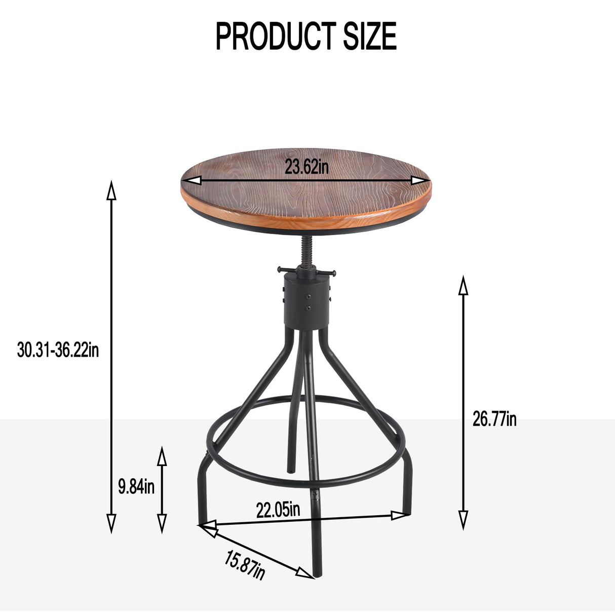 BOKKOLIK Industrial Bar Table, Counter Height 30-36inch Height Adjustable, Swivel Wooden Tabletop, Farmhouse Dinner Table for Home Kitchen，Vintage Display Stand BOKKOLIK