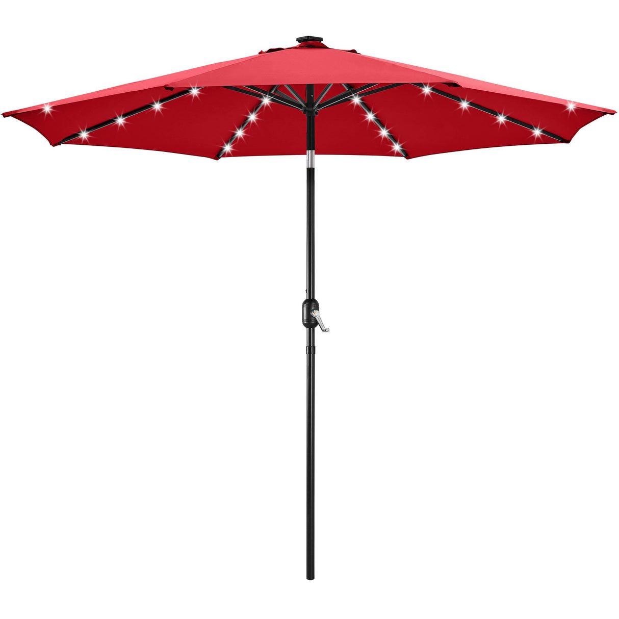 Yaheetech 10FT Solar Powered Patio Umbrella - UV Protection Market Table Umbrella w/ 32 LED Lights & Push Button Tilt & Crank Lift System for Garden/Lawn/Deck/Backyard/Pool,Red Yaheetech