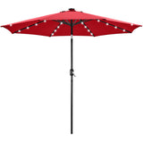 Yaheetech 10FT Solar Powered Patio Umbrella - UV Protection Market Table Umbrella w/ 32 LED Lights & Push Button Tilt & Crank Lift System for Garden/Lawn/Deck/Backyard/Pool,Red Yaheetech