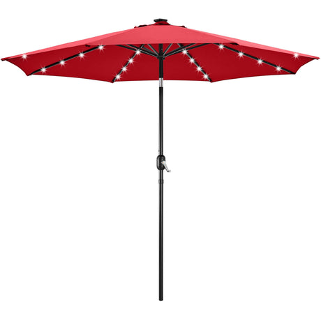 Yaheetech 10FT Solar Powered Patio Umbrella - UV Protection Market Table Umbrella w/ 32 LED Lights & Push Button Tilt & Crank Lift System for Garden/Lawn/Deck/Backyard/Pool,Red Yaheetech