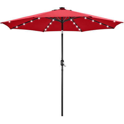 Yaheetech 10FT Solar Powered Patio Umbrella - UV Protection Market Table Umbrella w/ 32 LED Lights & Push Button Tilt & Crank Lift System for Garden/Lawn/Deck/Backyard/Pool,Red